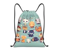 Cute little animals Print Lightweight Drawstring Pouch - Waterproof Beach Pack/Cinch Bag Bags For Men/Women Gym Sports Travel, Black, S, Rucksack Backpacks