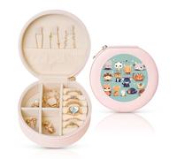Cute little animals Print Women Leather Jewelry Box, Travel Portable Small Jewelry Case for Ring, Pendant, Earring Pink