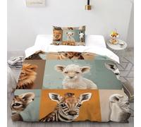 Cute Little Animals Quilt Cover Art Comforter Cover 2 Pieces Hypoallergenic Microfiber for Kids Boys Girls Teens with Pillowcase Single(135x200cm)