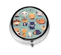 Cute Little Animals Round Mini Pill Box: 3-Compartment Portable Metal Pill Organizer with Snap Closure, Ideal for Daily Travel Use