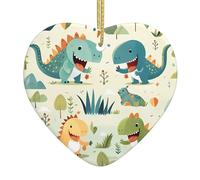 Cute Little Baby Dinosaur Christmas Ceramic Heart Ornament Printed Holiday Decoration Suitable for Christmas and Family Parties