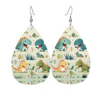 Cute little baby dinosaur Printed leather earrings with teardrop-shaped dangling design, light and soft.
