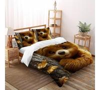 Cute Little Bear Quilt Cover Art Duvet Cover 2 Pieces Hypoallergenic Microfiber for Kids Boys Girls Teens with Zipper Closure King（220x240cm）