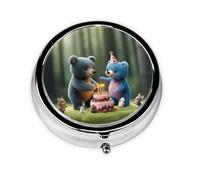 Cute Little Bear Round Pill Box â€“ Full Wrap Printed Metal Travel Pill Organizer, Compact 3-Compartment Mini Pill Case with Secure Snap Closure â€“ Lightweight Portable Gift for Daily Use