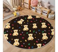Cute Little Bear Round Rug 120 Cm Indoor Circle Soft Rug Washable Colorful Polka Dots Print Non Slip Carpet For Bedroom Entryway Living Room Dining Room Office Decor Black