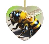 Cute Little bee Ceramic Christmas Heart Pendant, The Pottery Piece is Available with Silk Thread