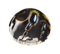 Cute little bee Double layer women's shower cap, reusable, large size design suitable for all hair lengths, suitable for girls, spa and home salon use.