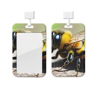 Cute Little Bee Id Badge Holder with Lanyard-Vertical Card Protector Clear Abs Hard Shell, Retractable Reel for Work Office