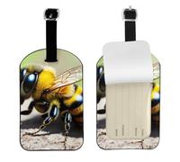 Cute Little bee Leather Luggage Tag-Personalised ID Bag Tag for Suitcase, Privacy Cover Travel Accessory with Strap for Suitcase Backpack