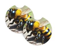 Cute Little bee Print Car Cup Holder Coasters 2 Pack - 2.7 in Water Bottle Pad with A Finger Notch,for Women Men
