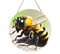 Cute Little Bee Round Wood Panel Painting 12in. Exquisite Artwork, Environmentally Friendly Wood, an Elegant Choice for Home Decoration.
