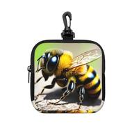 Cute Little bee Small Zip Pouch-Waterproof Neoprene Storage Bag for Earbuds, Keychain Clip Case for Coins Cards USB, Travel Organiser