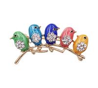 Cute Little Bird Multi Color Brooch Pin Crystal Gold Tone