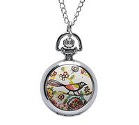 Cute Little Bird on The Tree Mini Quarzt Pocket Watch Enamel Kid Women Girl Necklace Clcok Pendant