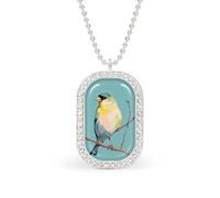 Cute Little Bird Sitting on A Branch Rectangle Pendant Necklace Silver Women Jewelry Alloy Keychain Tag Jewelry