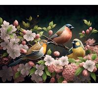Cute Little Birds Spring Scene Paint by Numbers Kit, 16X20 Inch Blossom Flowers Adults' Paint-by-Number Kits