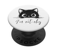 Cute little black kitten hiding who says I'm catchy PopSockets Adhesive PopGrip