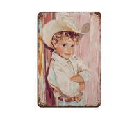 Cute Little Blond Cowboy Vintage Retro Poster Metal Tin Sign Chic Art Retro Iron Painting Bar People Cave Cafe Family Garage Poster Wall Decoration 8x12inch(20x30cm)