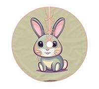 Cute Little Bunny Imitation Linen Christmas Tree Skirt with Hem, Good Decorations for Christmas and Halloween