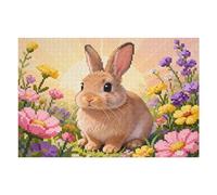 Cute Little Bunny with Flowers 1000 Piece Puzzle for Adults, Adorable Animal Artwork, Relaxing Family Challenge Game, Perfect Home Decor and Gift Idea, 30x20 in