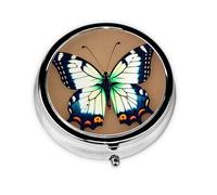 Cute Little Butterfly A Round Mini Pillbox with Three Compartments for Storing Vitamins, Fish Oil, and Nutritional Supplements.