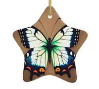 Cute Little Butterfly Christmas Ceramic Star-Shaped Pendants, All with Holes Punched and Gold Wire Ropes for Easy Hanging