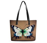 Cute Little Butterfly Tote Bag Large Soft Leather Purse with Zipper Lightweight Ladies Shoulder Handbag