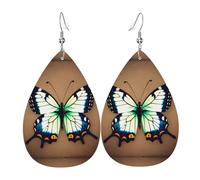 Cute little butterfly Women's Teardrop Leather Earrings, Hook 925 Silver Plated, Holiday Accessories