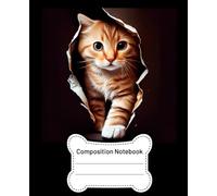 Cute Little Cat Composition Notebook: Ginger Kitten Black Notebook with 120 Pages Wide Ruled Lined Paper 7.25x9.25 in | Notebook for Teens, Students, Adults and Kids.