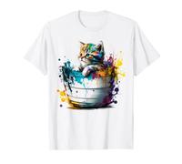 Cute little cat in the basket, colourful with paint splashes. T-Shirt