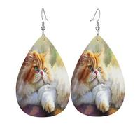Cute little cat lost in thought Women's Teardrop Leather Earrings - Lightweight PVC Dangle Earrings, 925 Silver Hooks, Double-Sided Prints | Hypoallergenic Gift