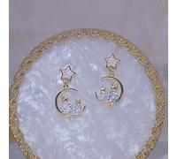 Cute Little Cat Moon Shine Diamond Women Earring Bling Aaa Zircon 14k Real Gold Stud Earring Daily Anniversary Star Jewelry Pendant