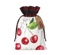 Cute little Cherry Print Reusable Gift Bags with Drawstring - Xmas Holiday Party Favors Pouches for Christmas, Birthdays