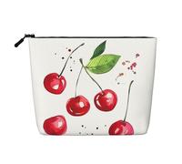 Cute Little Cherry Printed Fake Hemp Makeup Bag â€“ Travel Toiletry Organizer, Daily Storage, Business Trip Essential