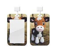 Cute Little Cow Calf Pattern Id Badge Holder with Lanyard Waterproof Id Card Protector Vertical Card Name Tags Key Card Holder Case for Teacher Nurse Doctor Office Presents