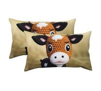 Cute Little Cow Calf Pattern Microfiber Pillow Cases Set Of 2,Comfort Ultra Soft Throw Pillow Cover Farmhouse Decorative Pillow Cases With Hidden Zipper For Sofa Couch Bed Standard Queen Size 20x36 In