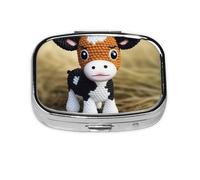 Cute Little Cow Calf Pattern Pill Case 2 Compartment Pill Box Portable Metal Pill Organizer Cute Travel Pill Container Vitamin Organizer for Purse Pocket Travel Gift