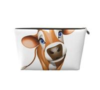 Cute Little Cow Calf Pattern Womens Makeup Bag Leather Travel Toiletry Organizer Wash Bag Cosmetic Pouch with Zipper Girls Handbag Gold