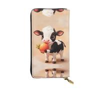 Cute little cow Long leather wallet, portable credit card holder, zippered coin purse, and ID compartment
