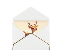 Cute Little Deer Elegant Greeting Card â€“ Premium Pearl Paper Holiday & Birthday Card With Gold Trim â€“ Blank Inside For Personal Message