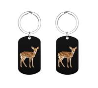 Cute Little Deer Personalized Metal Key Tags with Labels Keychain Stainless Steel Key Rings Signs