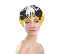 Cute Little Dog Cartoon On Yellow Prints Shower Cap Double Layer Lined Waterproof Bathing Shower Hat