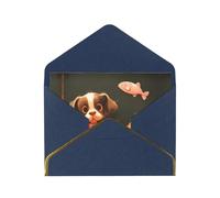 Cute Little Dog Elegant Greeting Card â€“ Premium Pearl Paper Holiday & Birthday Card With Gold Trim â€“ Blank Inside For Personal Message