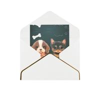 Cute Little Dog Elegant Greeting Card - Premium Pearl Paper Foldable Card With Gold Trim, Blank Inside For Personal Message - Perfect For Christmas, Birthday, Wedding & Valentine’s Day
