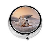 Cute Little Dog Jack Russell Terrier, Pill Box Round Pill Case for Pocket Or Purse Small Pill Container Travel Pill Organizer