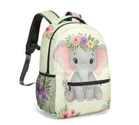 Cute Little Elephant Floral Print Backpack 16 Inch Pink Watercolor Clouds Gold Glitter Dreamy Pastel Illustration Aesthetic Travel Bag (10)