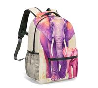 Cute Little Elephant Floral Print Backpack 16 Inch Pink Watercolor Clouds Gold Glitter Dreamy Pastel Illustration Aesthetic Travel Bag (06)