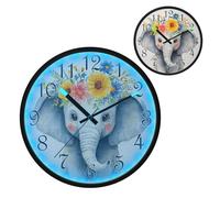 Cute Little Elephant Night Light Wall Clock LED Wall Clocks Silent Battery-Operated Glow in The Dark Large Digital Display for Bedroom Living Room Kitchen, 12 Inch