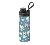 Cute little fox 18OZ sports thermos bottle, stainless steel, full print, suitable for outdoor, commuting, camping stool