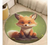Cute Little Fox Area Rug Washable Circle Carpet Non-Slip Round Floor Rug Small Low Pile Waterproof Print Door Mat Pad Decor for Bedroom Living Room Bathroom Kitchen 60 * 60cm